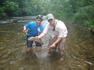 Nick with a beautiful rainbow trout from the Davidson River.
