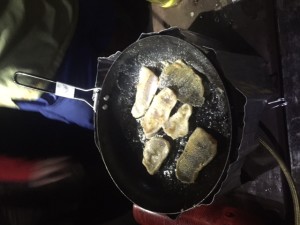 Frying up some fresh caught perch for our burritos. 