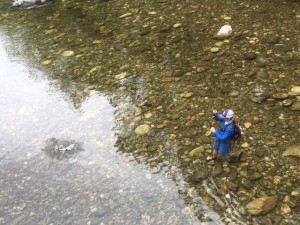 Mack pulling in one of many trout we landed on the West Fork of the Pigeon River. 