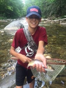 Selden with his first ever trout caught on a fly rod. 