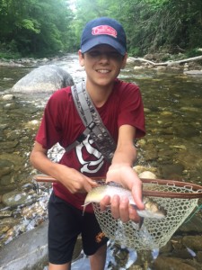 Selden with his first ever trout caught on a fly rod.