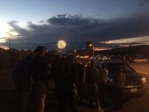 A spectacular view of the fireworks show over Moosehead Lake. 