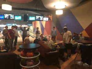 Bowling proved to be a great choice to escape the torrential downpour back at camp. 